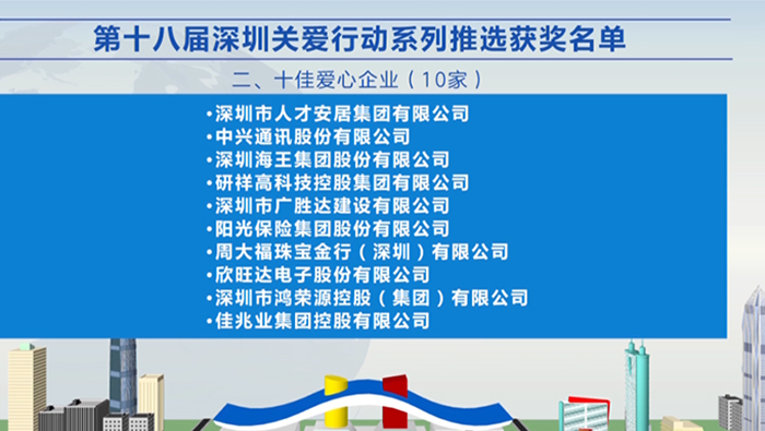 2021年，pg电子游戏app集团荣获深圳“十佳爱心企业”荣誉称号